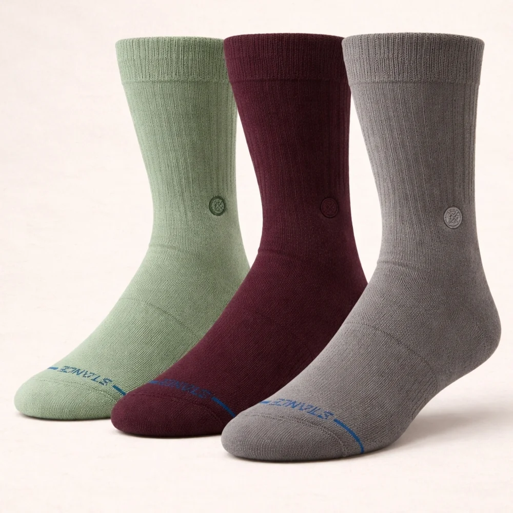 Stance 3-Pack Casual Crew Socks - Gray, Burgundy & Sage, Cotton, Medium